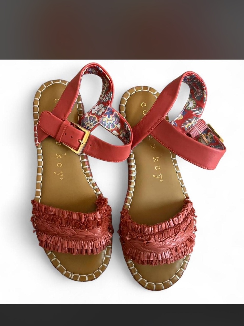 Copper Key Red Ruffle Ankle-Strap Sandals